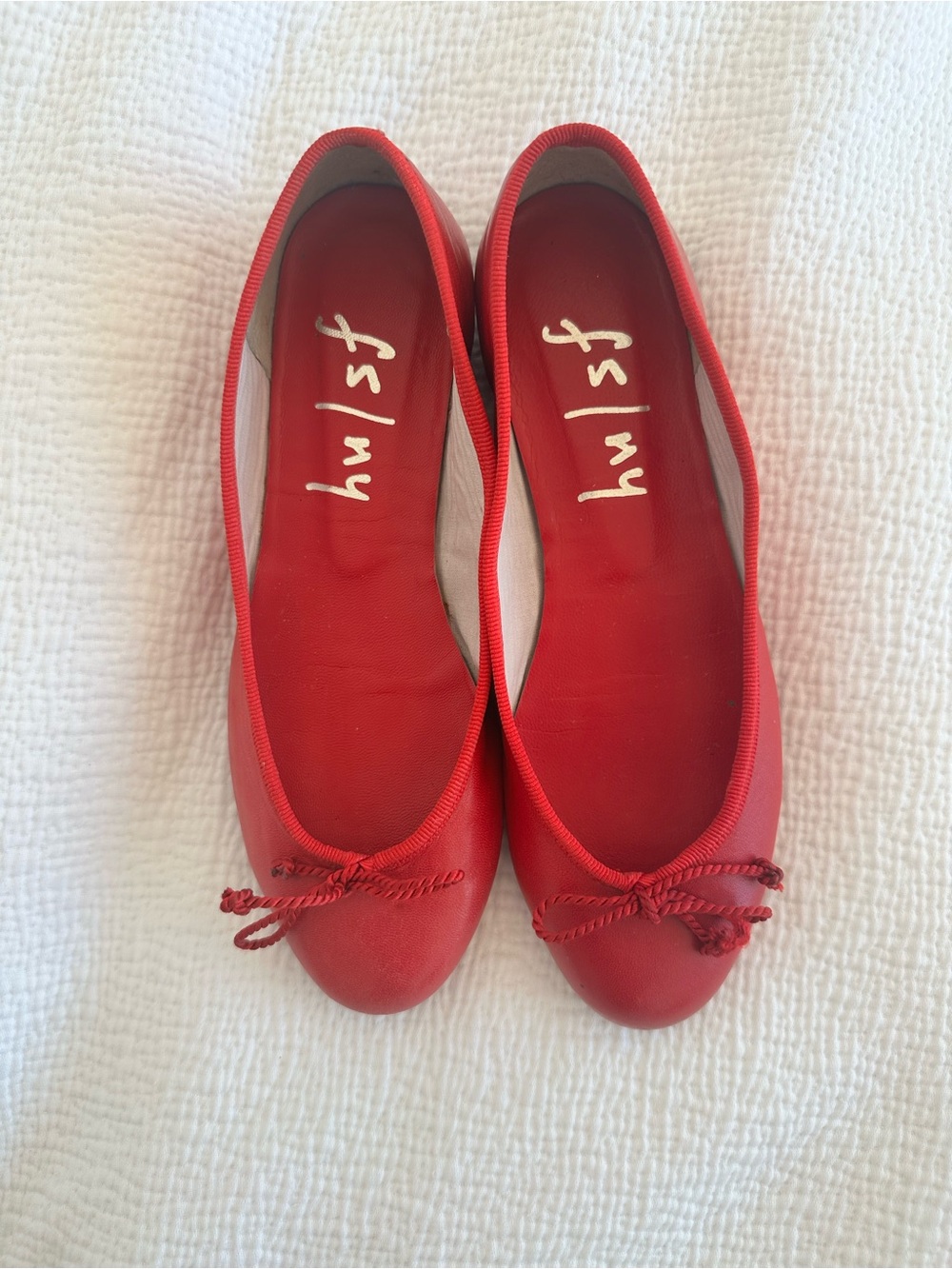 French Sole Red Bow Ballet Flats
